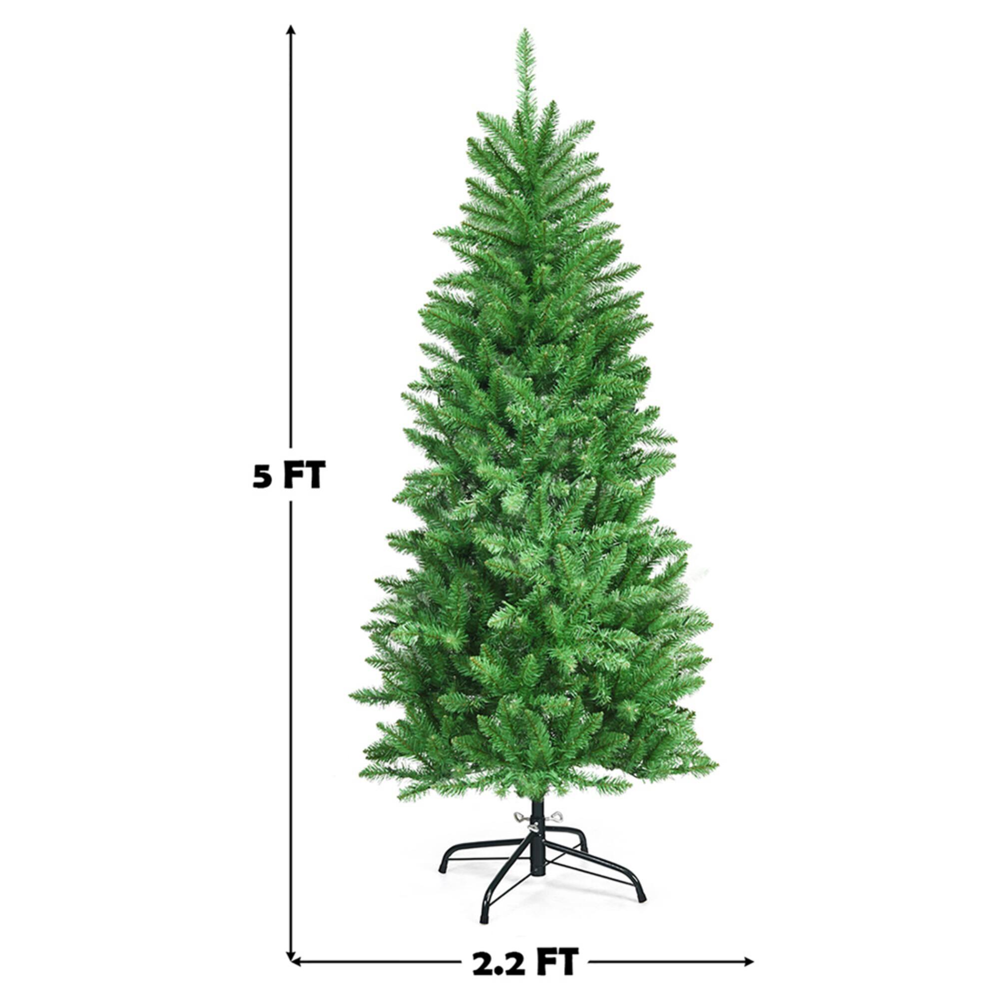 Costway 5ft. Pre-Lit Slim Pencil Fir Artificial Christmas Tree, Warm White LED Lights